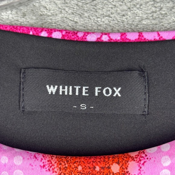 White Fox Boutique Bodycon Mini Dress Pink Orange Abstract Print Long Sleeve - Picture 6 of 12